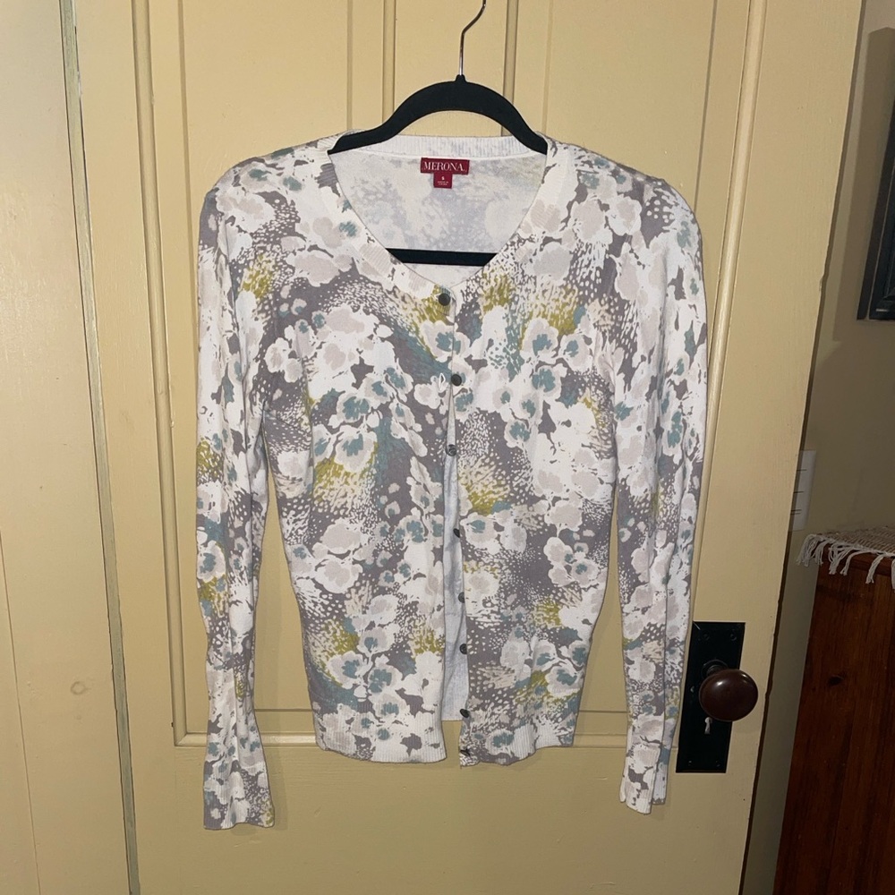 Merona Women's Floral Cardigan - Gray and Yellow size small